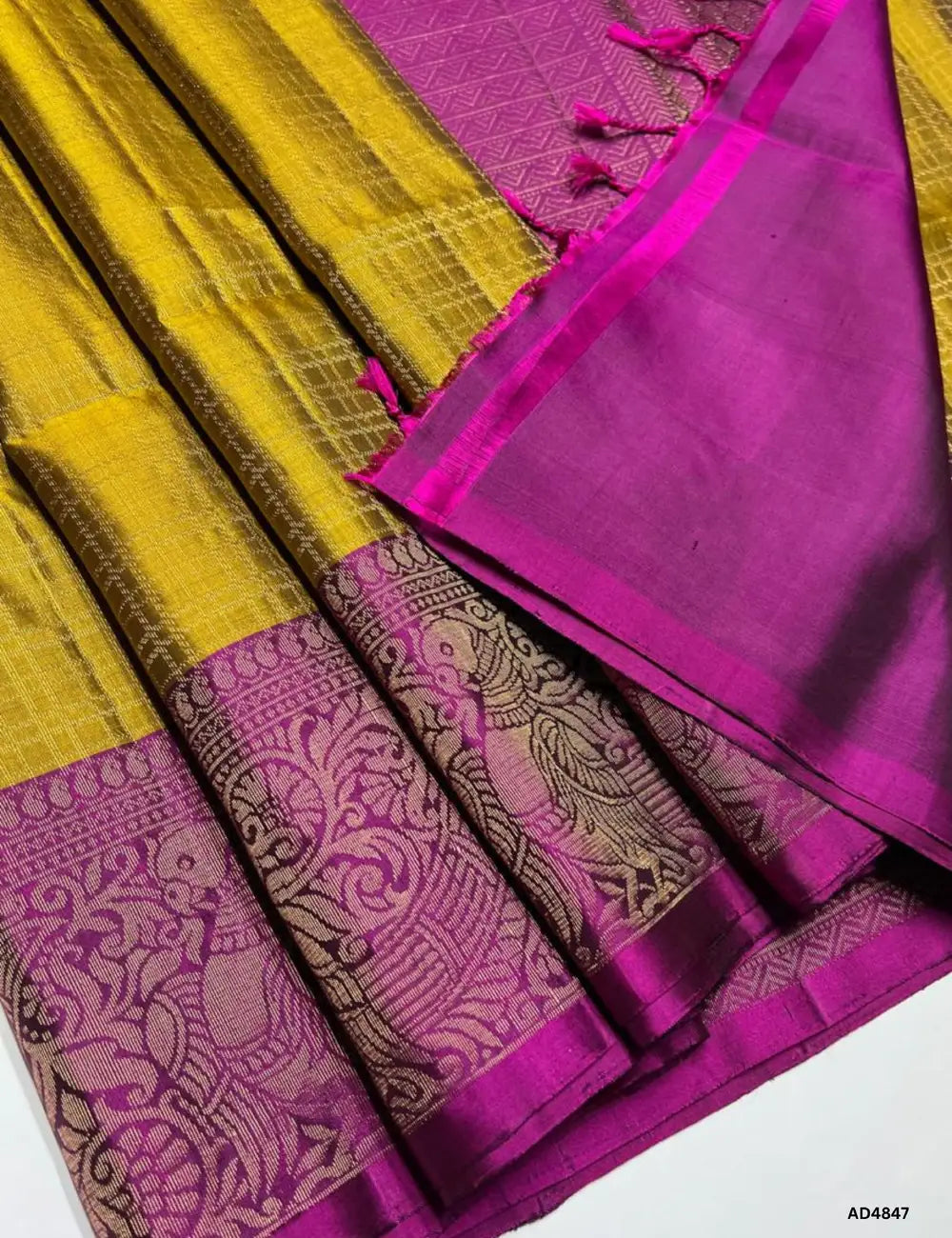 Fenugreek & Magenta - Full Borcade Soft Silk Saree