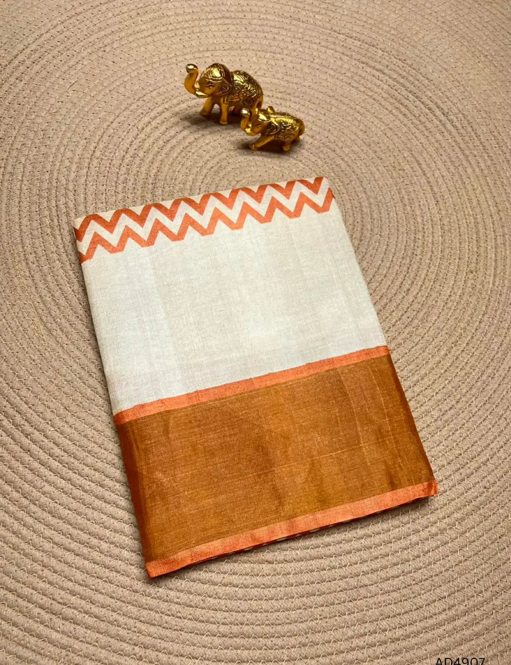 Half White & Orange - Pure Tussar Saree
