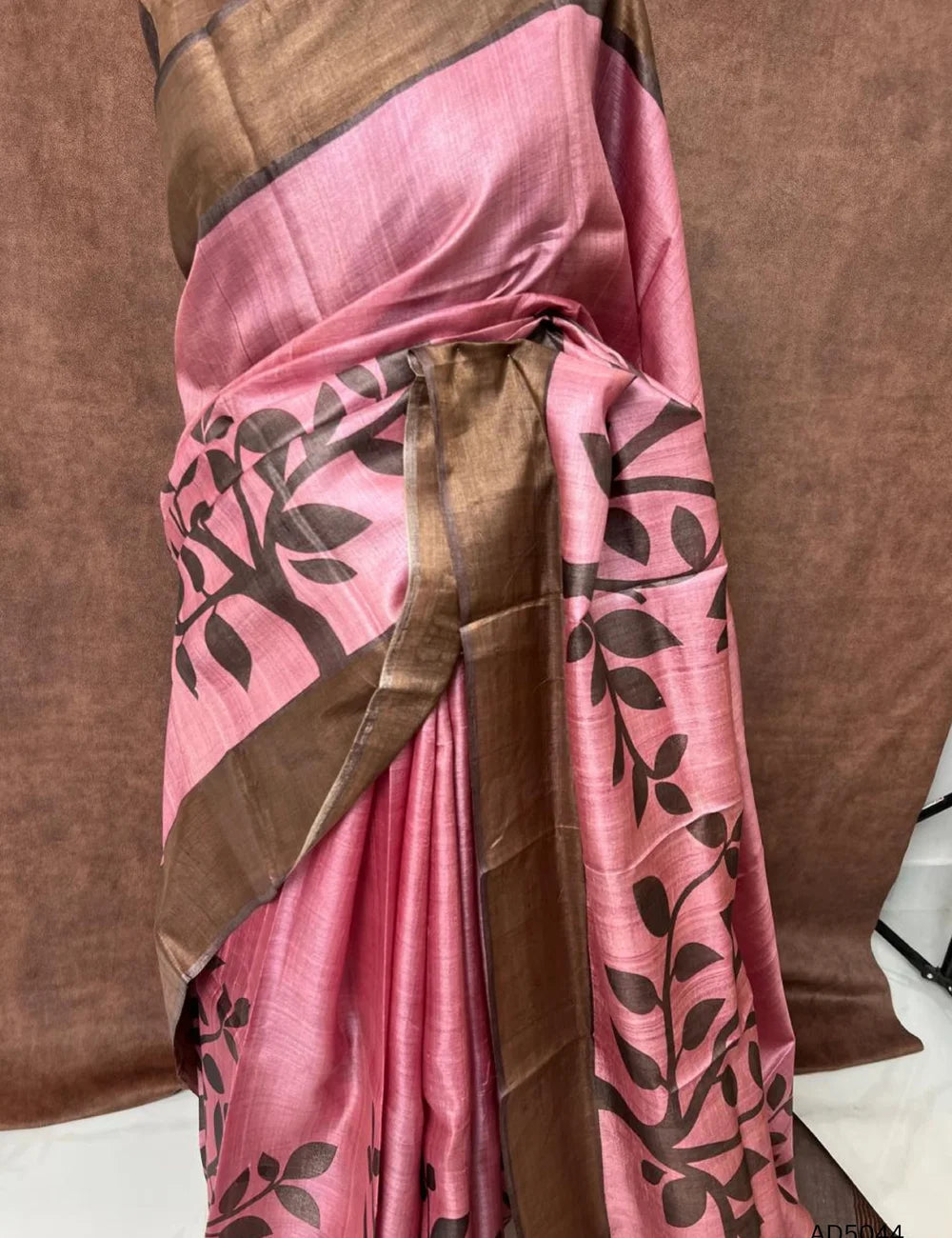 Pink & Brown - Pure Desi Tussar Saree