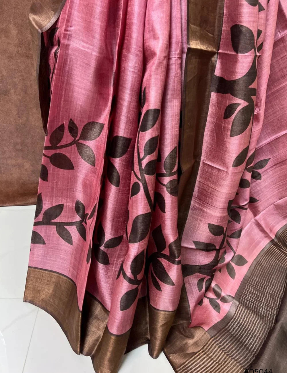 Pink & Brown - Pure Desi Tussar Saree