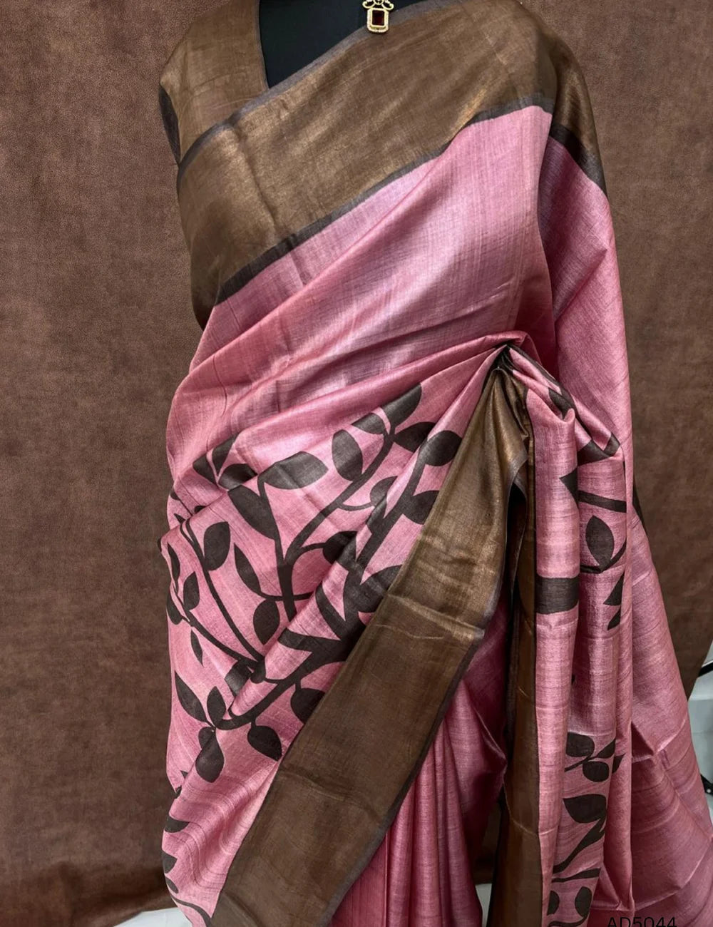 Pink & Brown - Pure Desi Tussar Saree