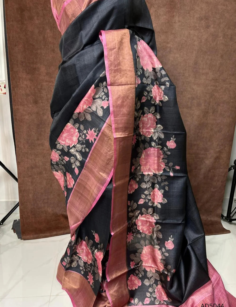 Black & Pink - Pure Desi Tussar Saree