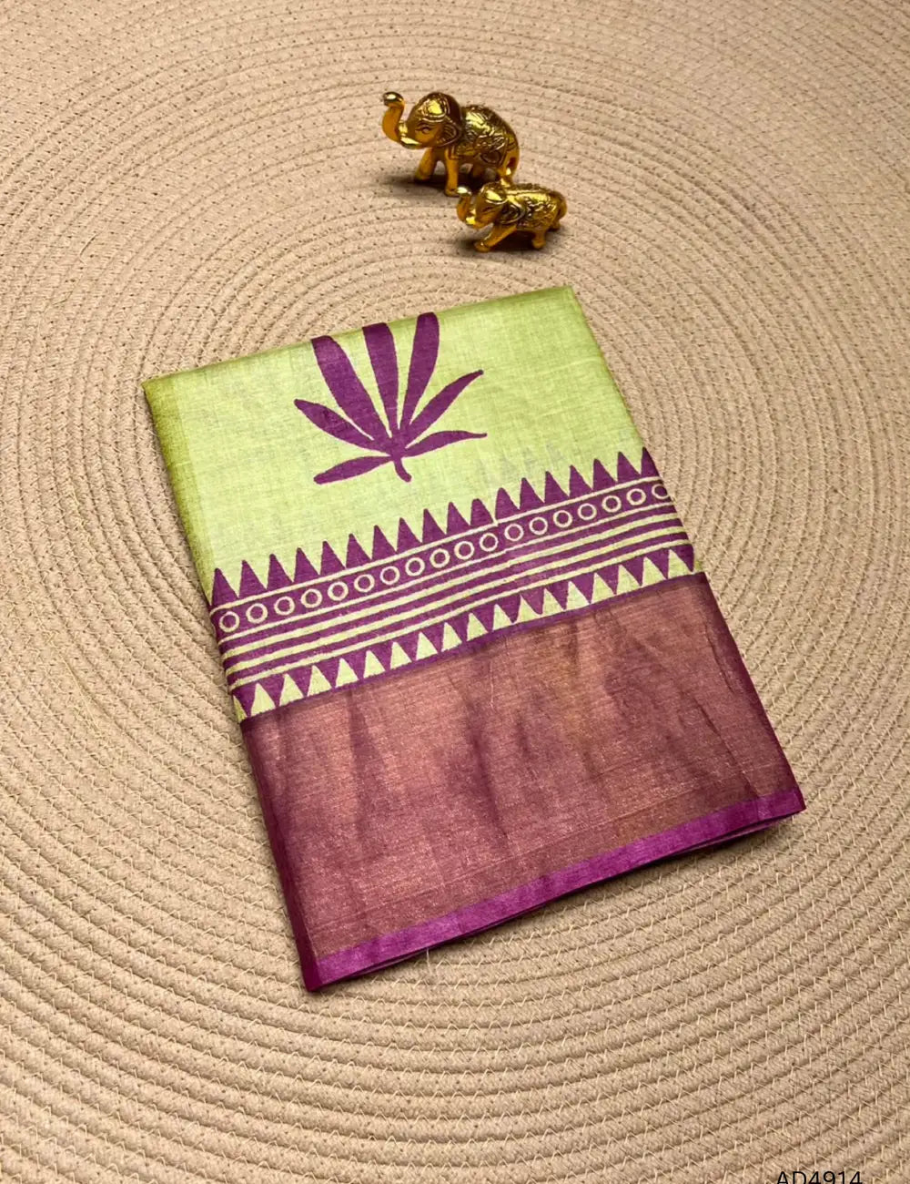 Pista Green & Magenta - Pure Desi Tussar Saree