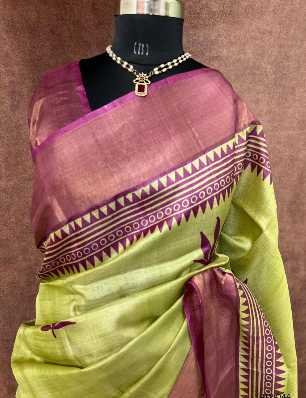 Pista Green & Magenta - Pure Desi Tussar Saree