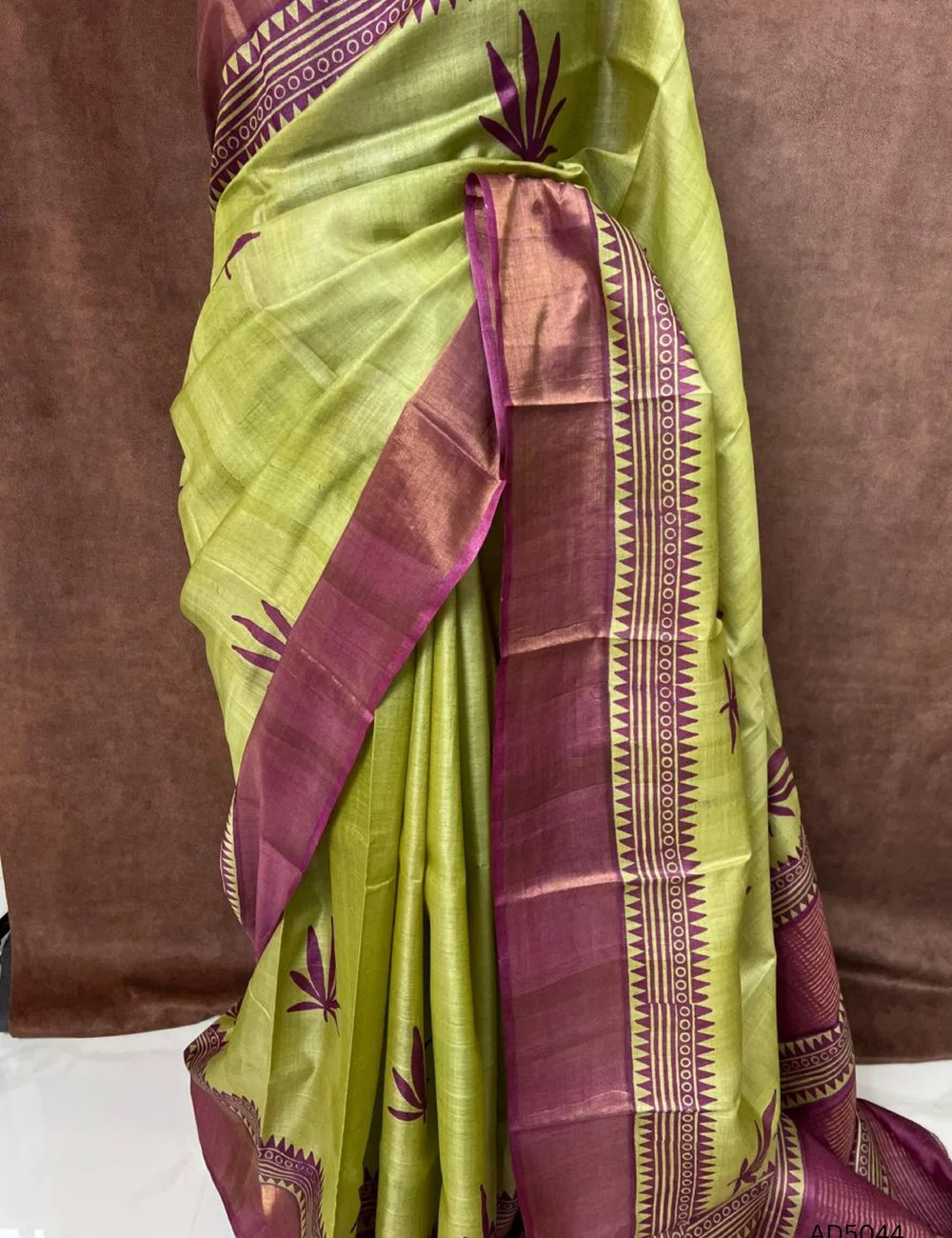 Pista Green & Magenta - Pure Desi Tussar Saree
