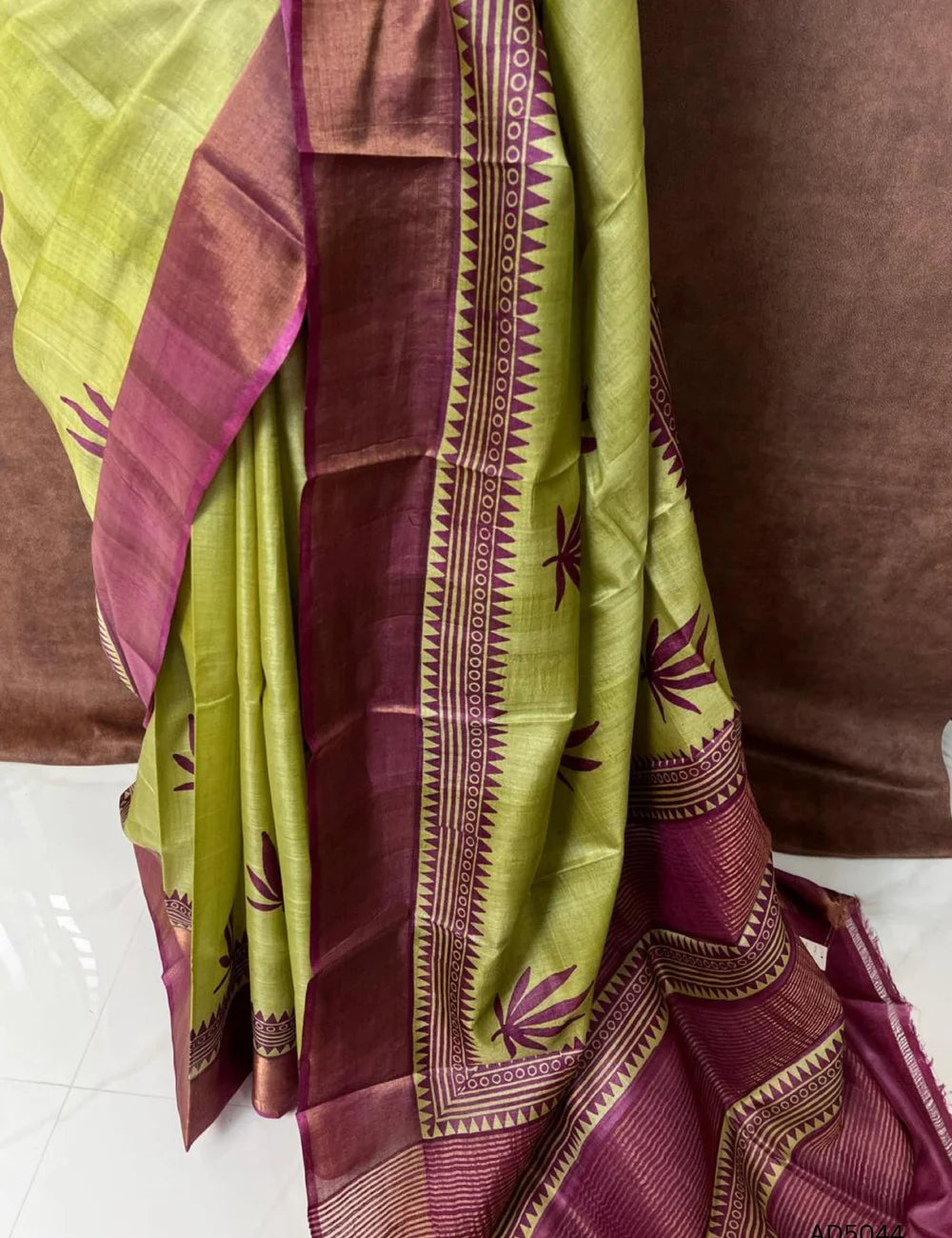 Pista Green & Magenta - Pure Desi Tussar Saree