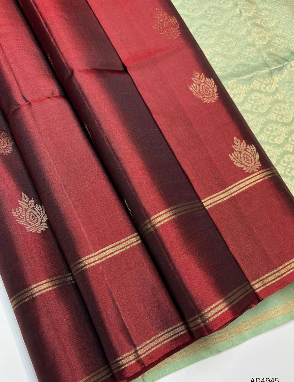 Maroon & Pista Green - Soft Silk Saree