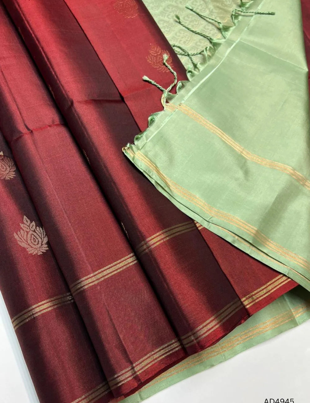 Maroon & Pista Green - Soft Silk Saree