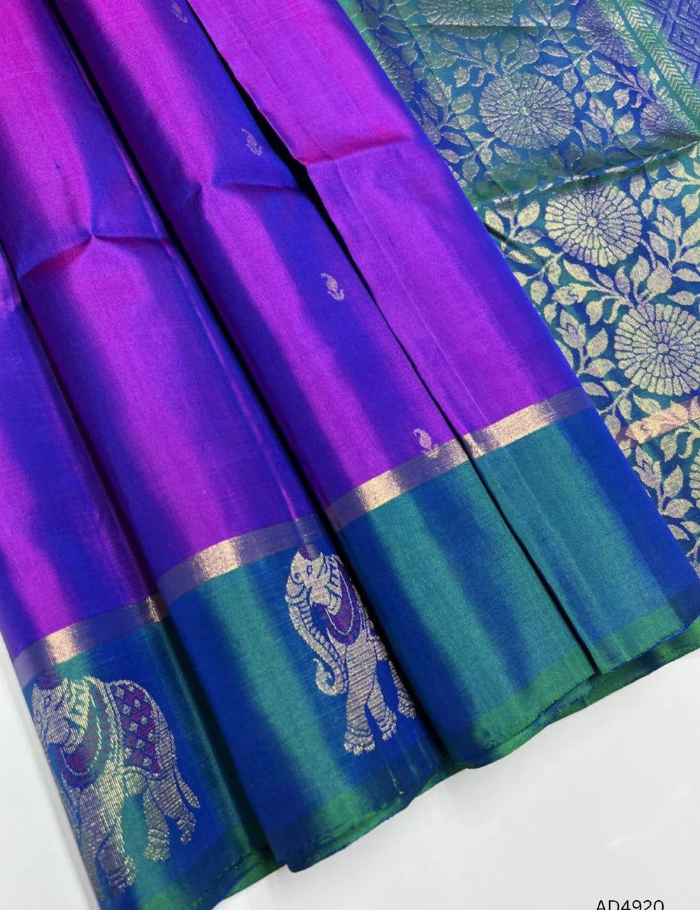 Purple & Green -Fancy Border Soft Silk Saree