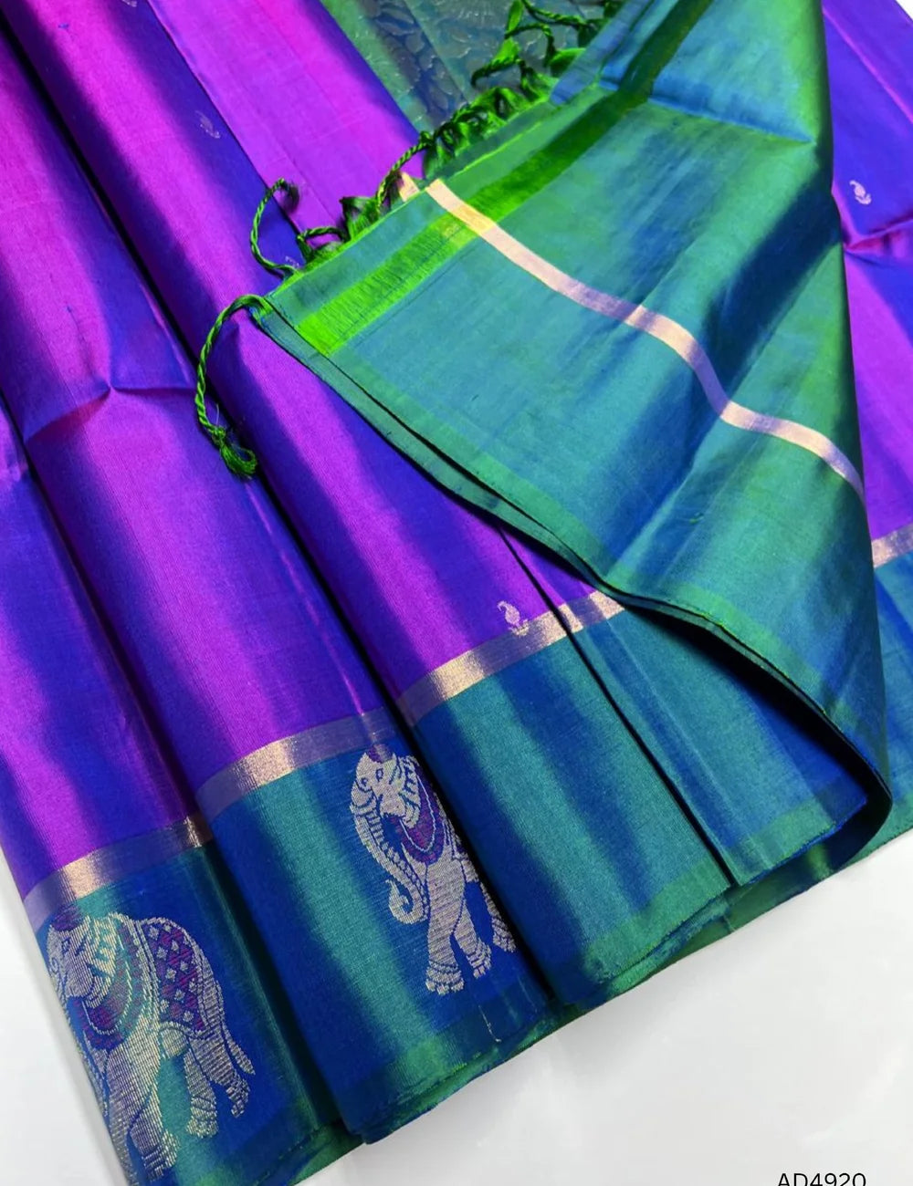 Purple & Green -Fancy Border Soft Silk Saree