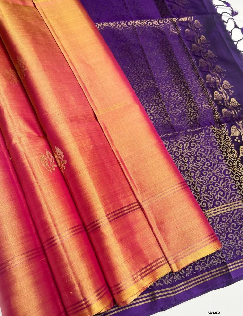 Dual Tone Gold & Purple - Soft Silk Saree