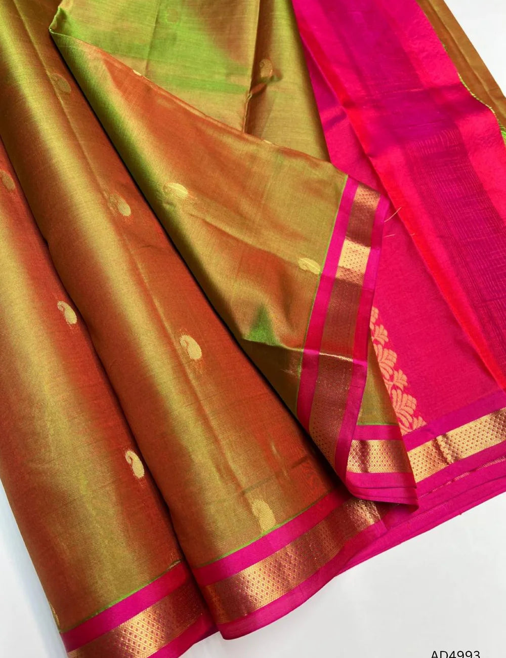 Dual Tone Green & Pink - Kanchi Border Soft Silk Saree