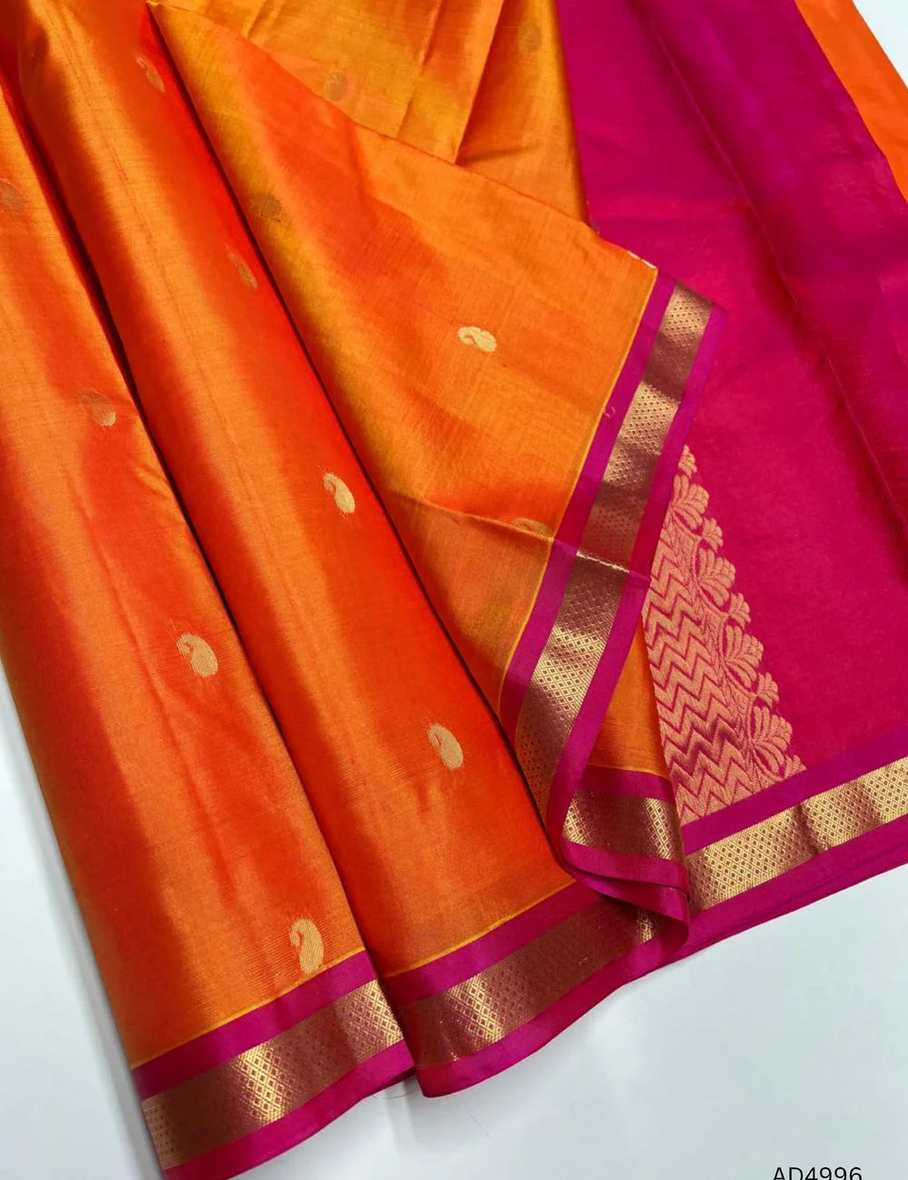 Orange & Pink - Kanchi Border Soft Silk Saree