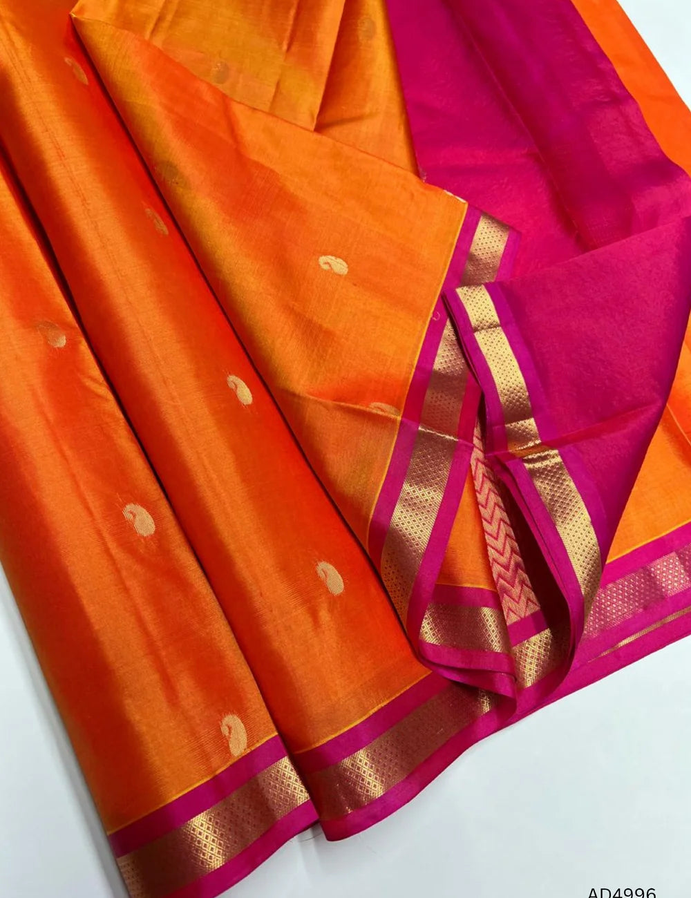 Orange & Pink - Kanchi Border Soft Silk Saree