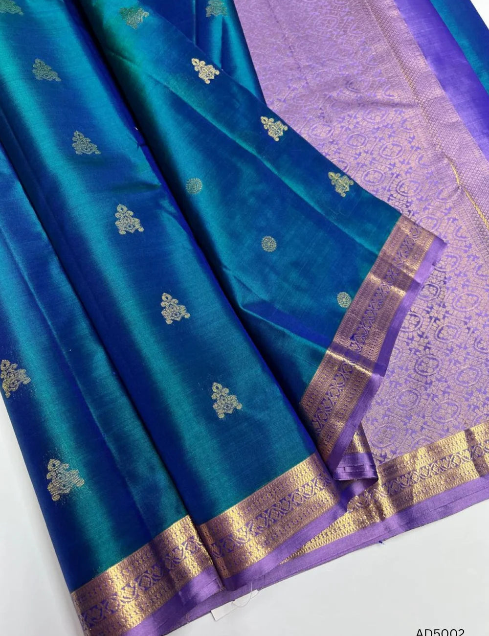 Peacock Blue & Lavender - Kanchi Border Soft Silk Saree