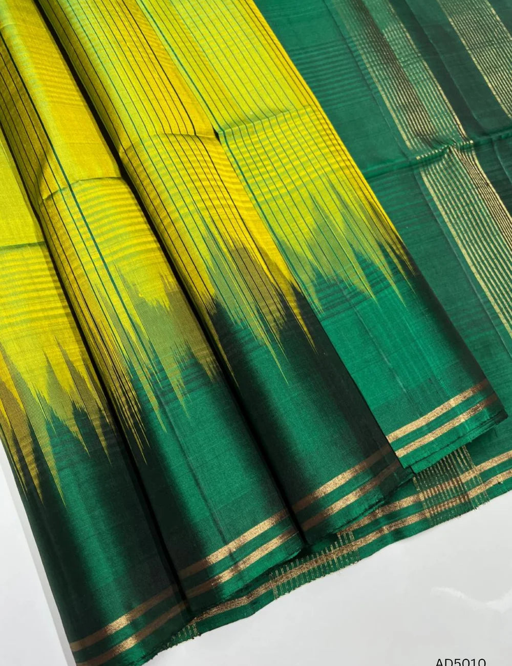 Lime Green & Green - Checks with Contrast Border Soft Silk Saree