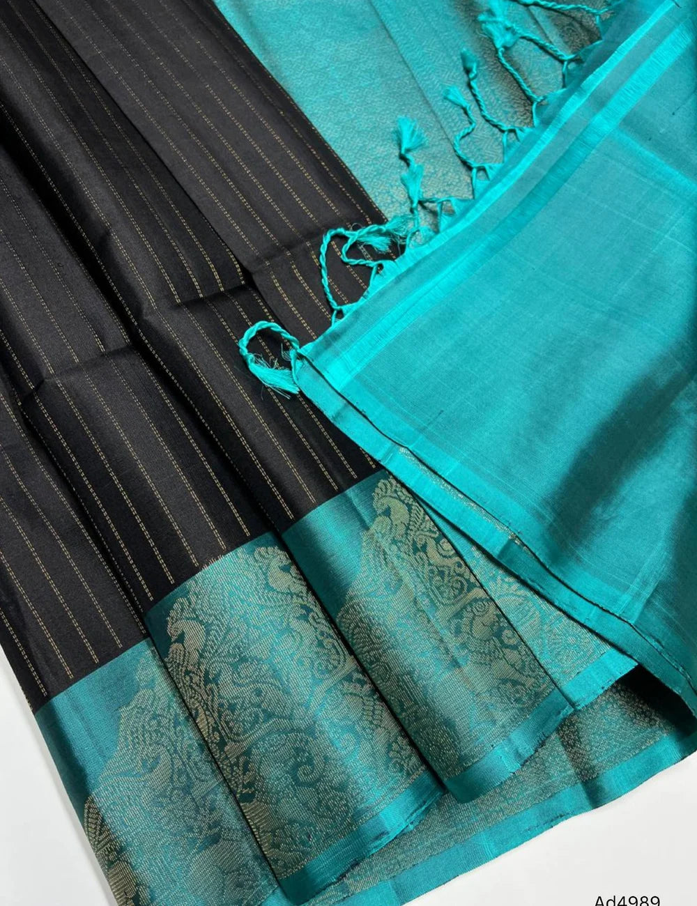 Black & Rama Blue - Vairaoosi Fancy Border Soft Silk Saree