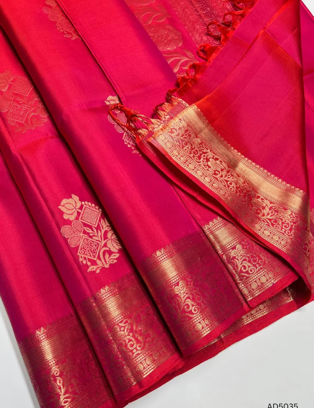 Orangish Pink - Kanchi Border Soft Silk Saree