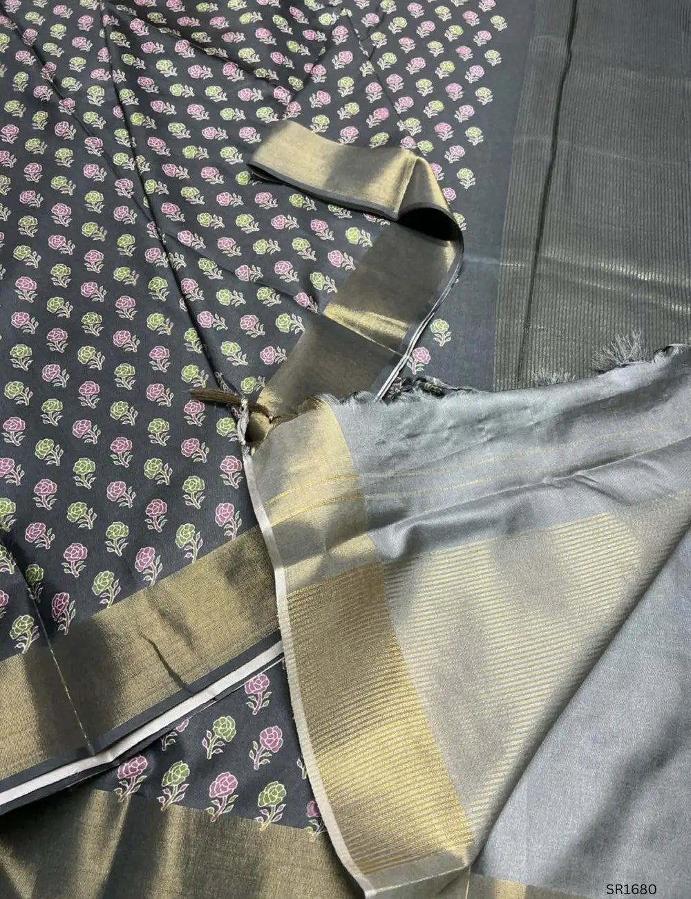 Dark Grey - Semi Tussar Saree