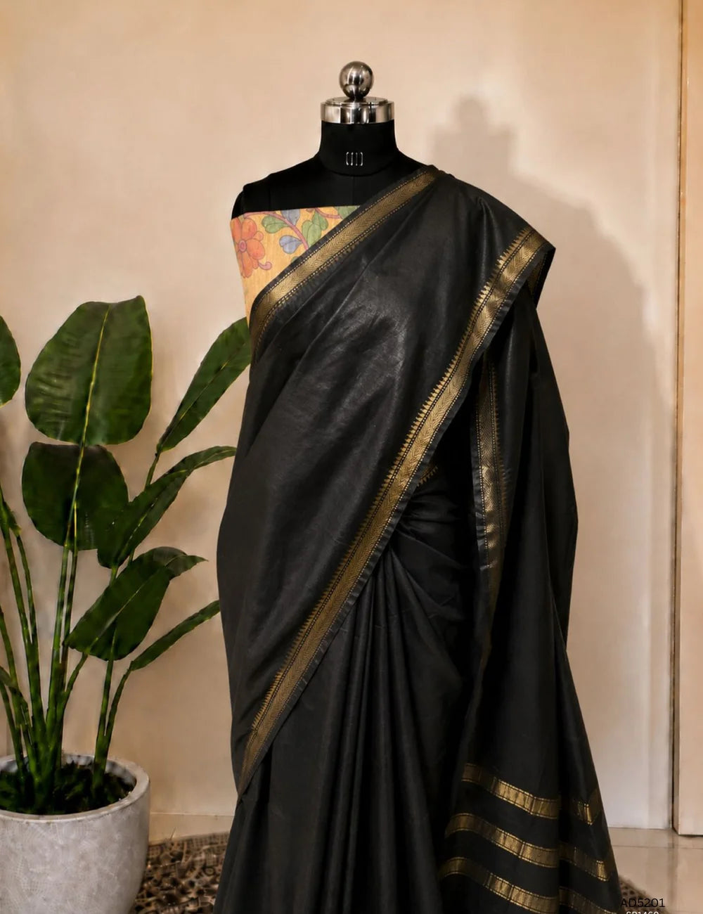 Black - Moonga Silk Saree