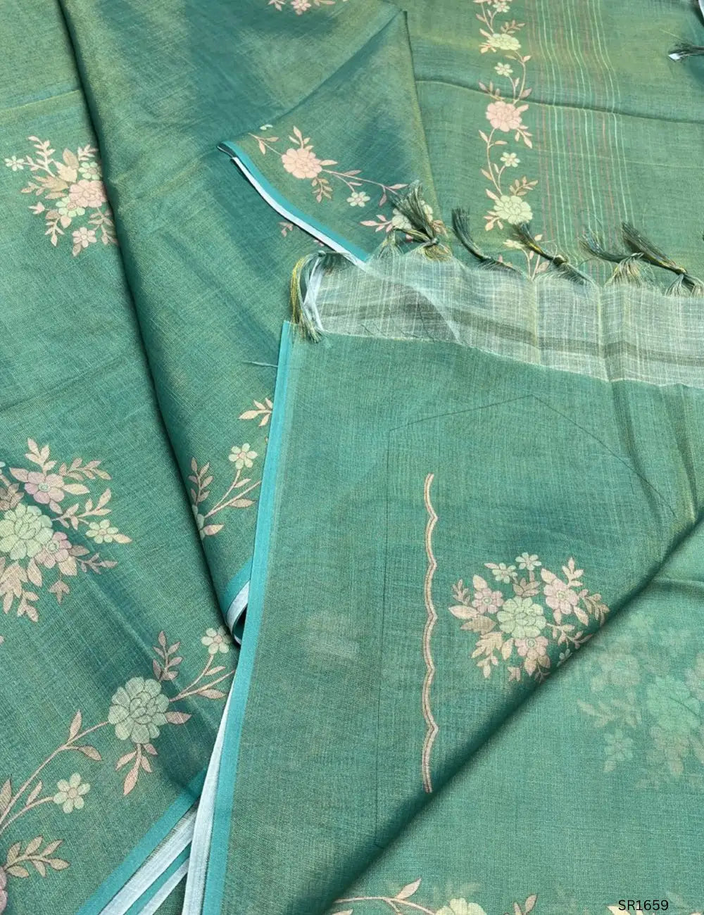 Green - Tissue Linen Saree