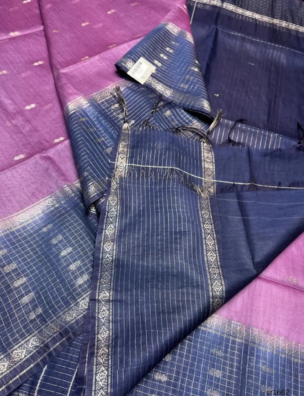 Lilac & Navy Blue - Semi Tissue Saree