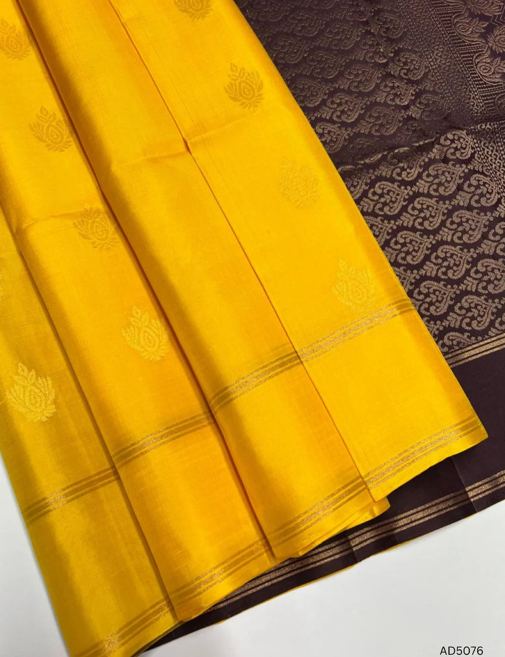 Yellow & Coffee Brown - Soft Silk Saree