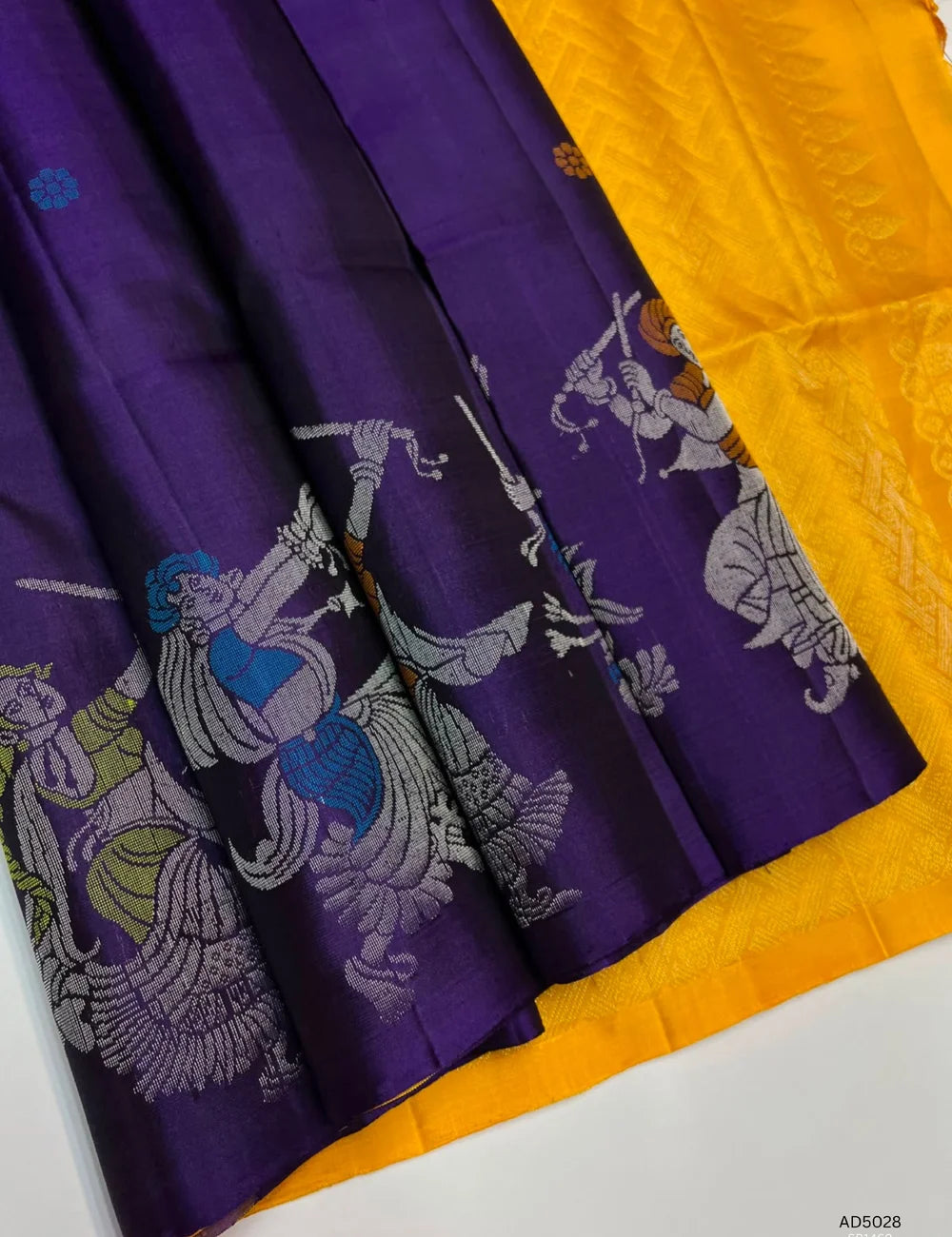 Purple & Yellow - Fancy Border Soft Silk Saree