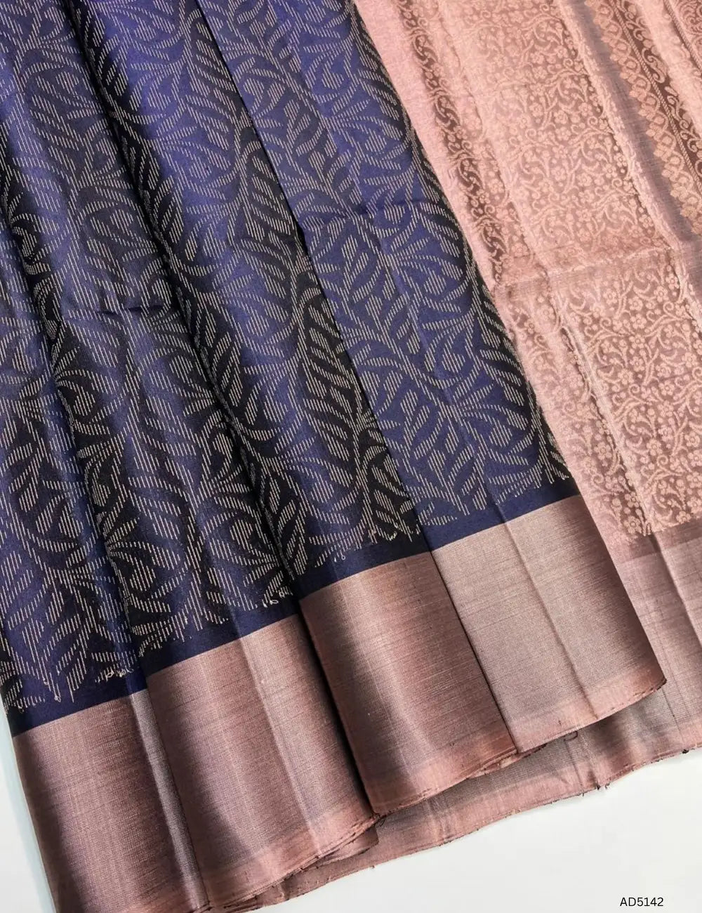 Navy Blue & Coco Grey - Soft Silk Bridal Saree
