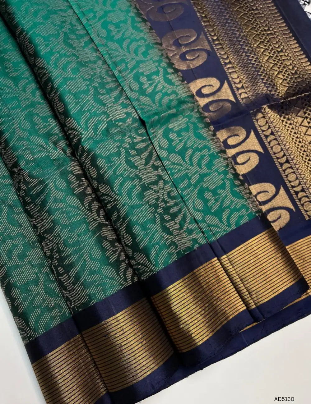 Emeraled Green & Navy Blue - Soft Silk Bridal Saree