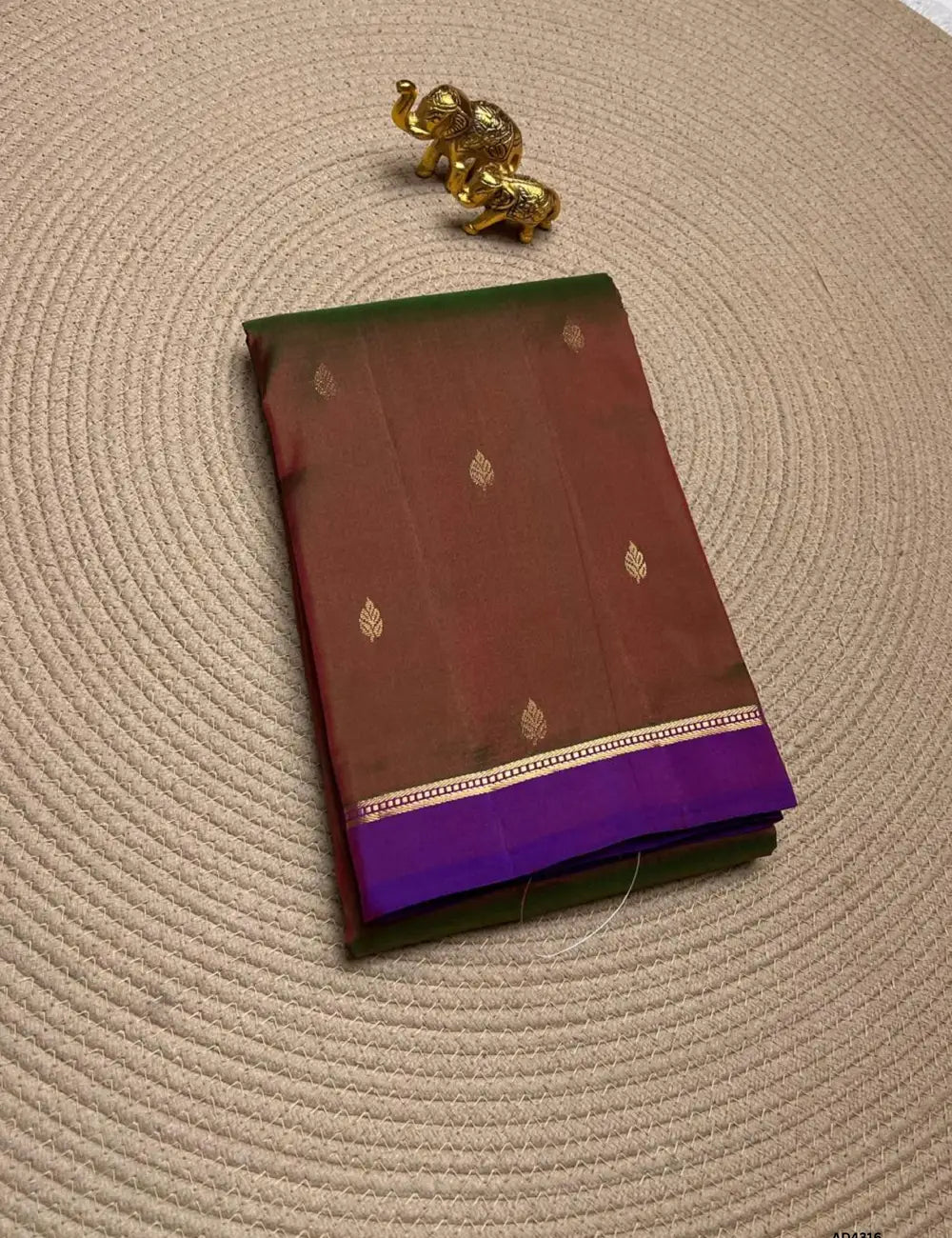 Dual Tone Green & Purple - Soft Silk Saree