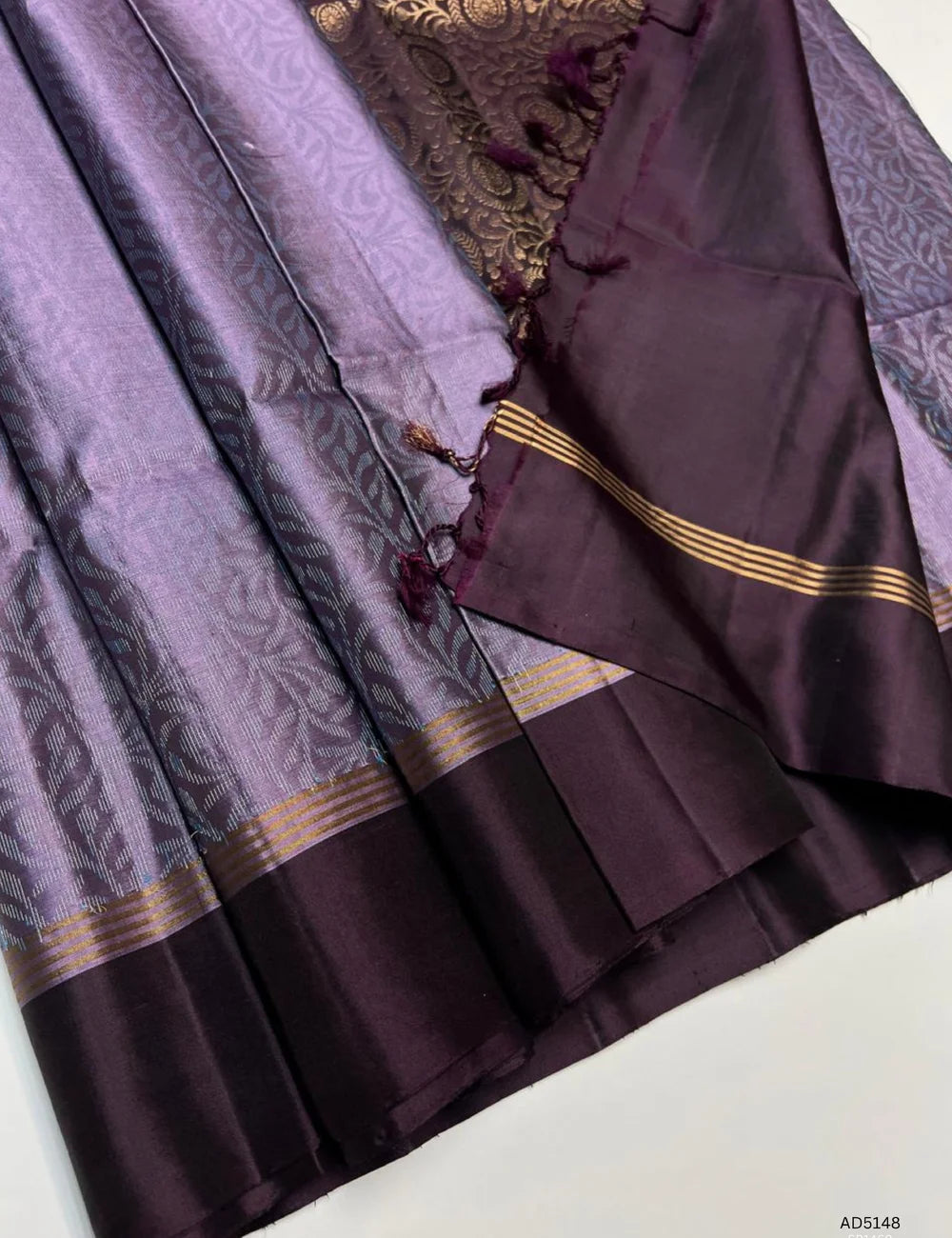Lilac & Coffee Brown - Soft Silk Bridal Saree