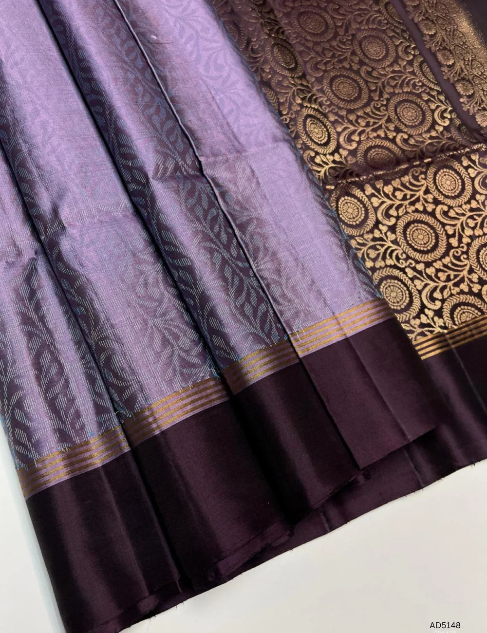 Lilac & Coffee Brown - Soft Silk Bridal Saree
