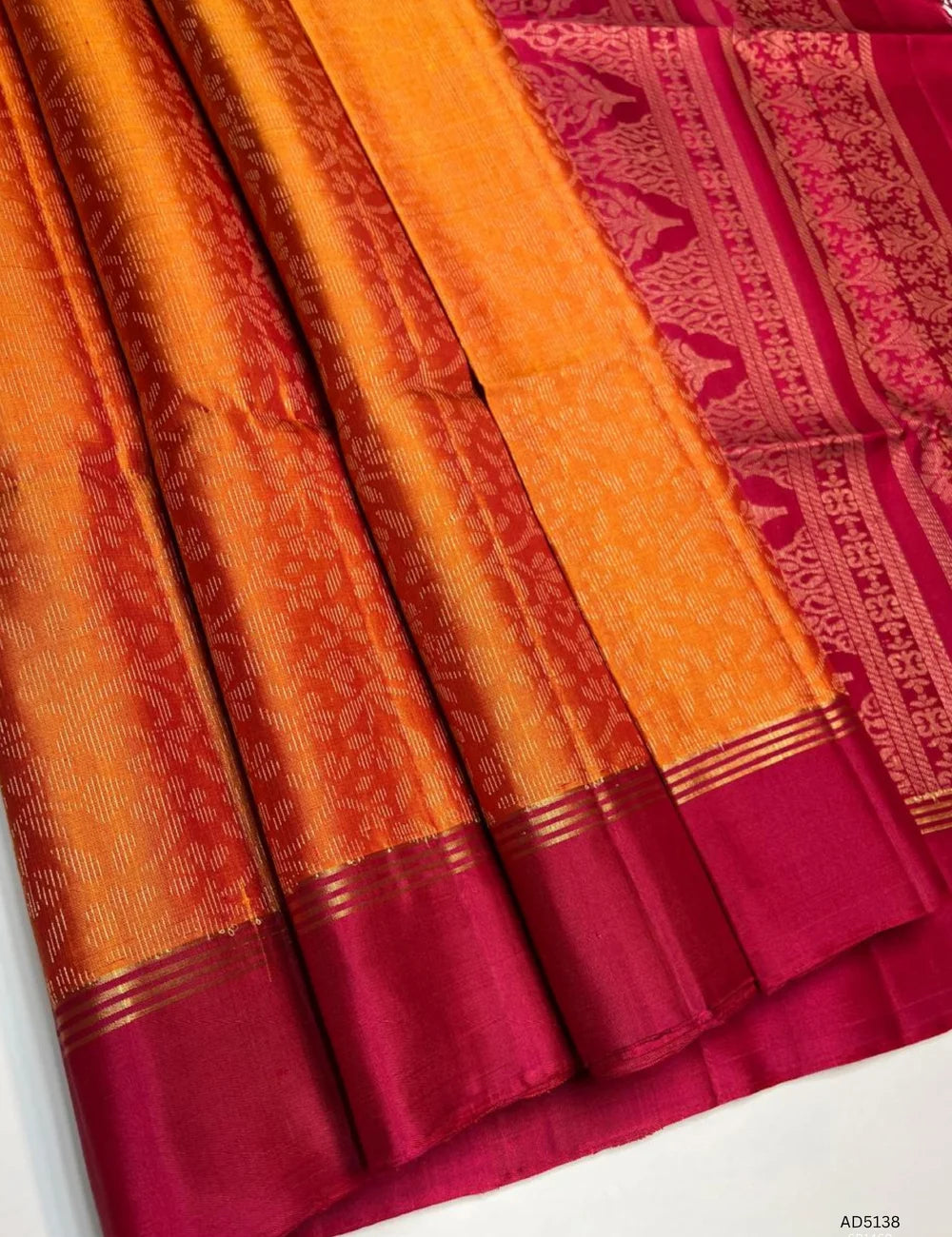 Mango Yellow & Maroon - Soft Silk Bridal Saree