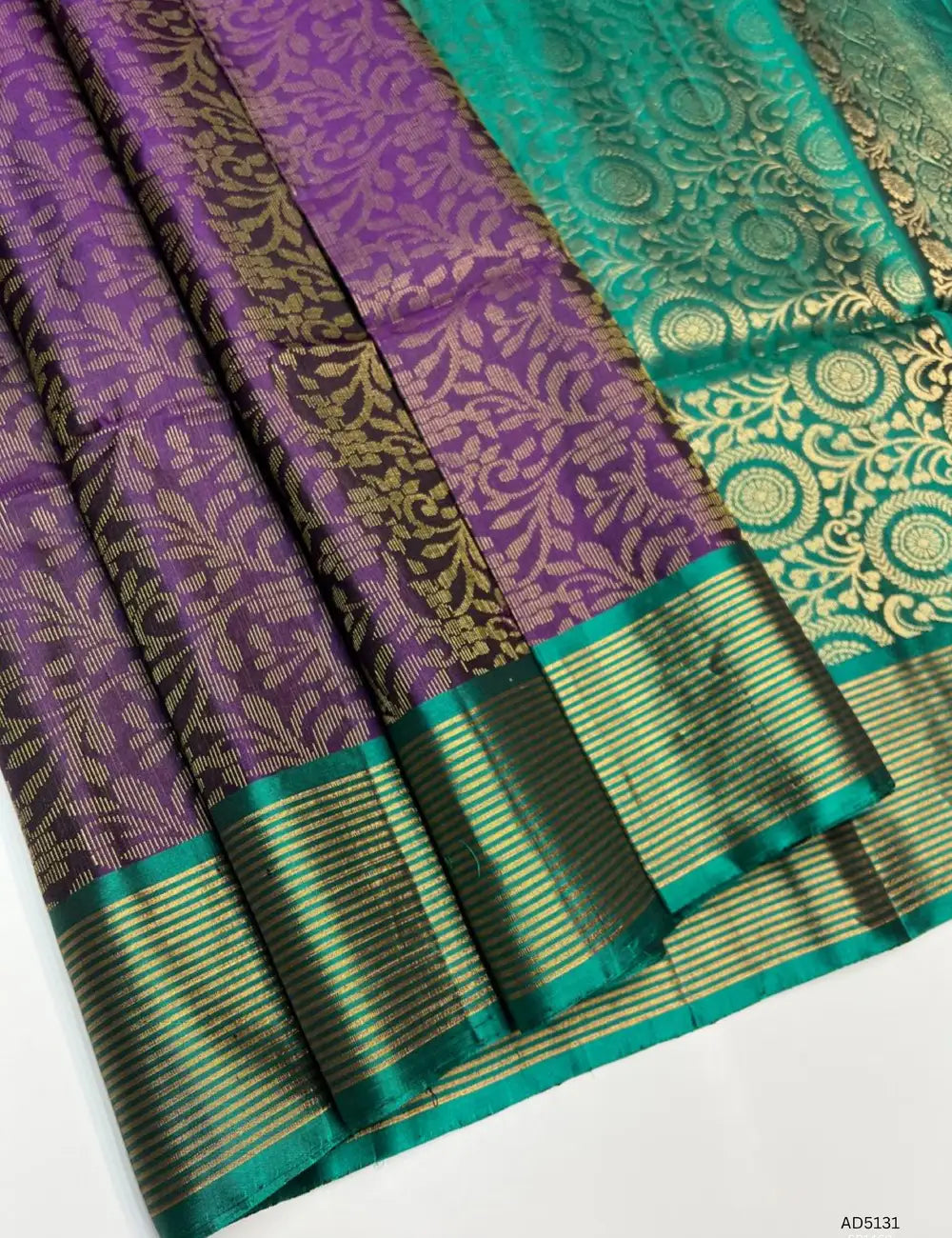 Purple & Green - Soft Silk Bridal Saree