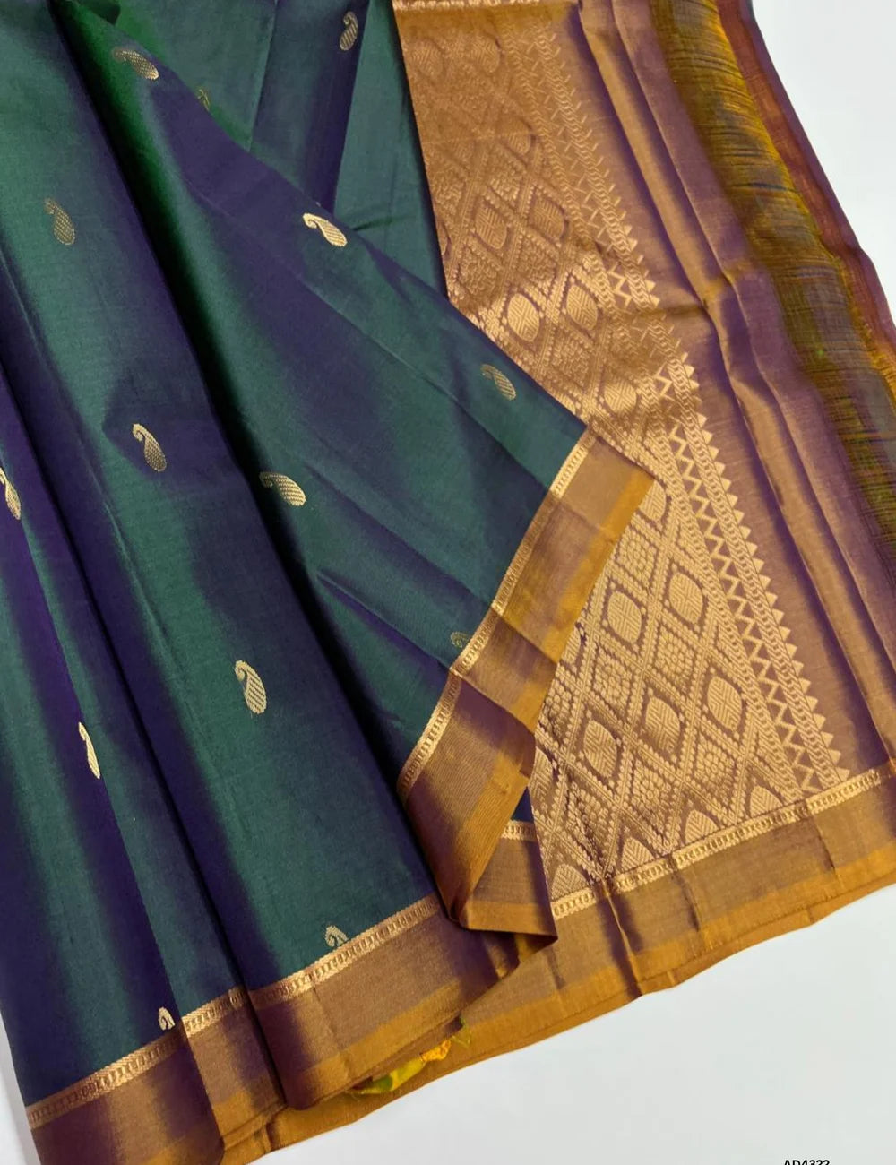 Dual Tone Green & Brown - Soft Silk Saree