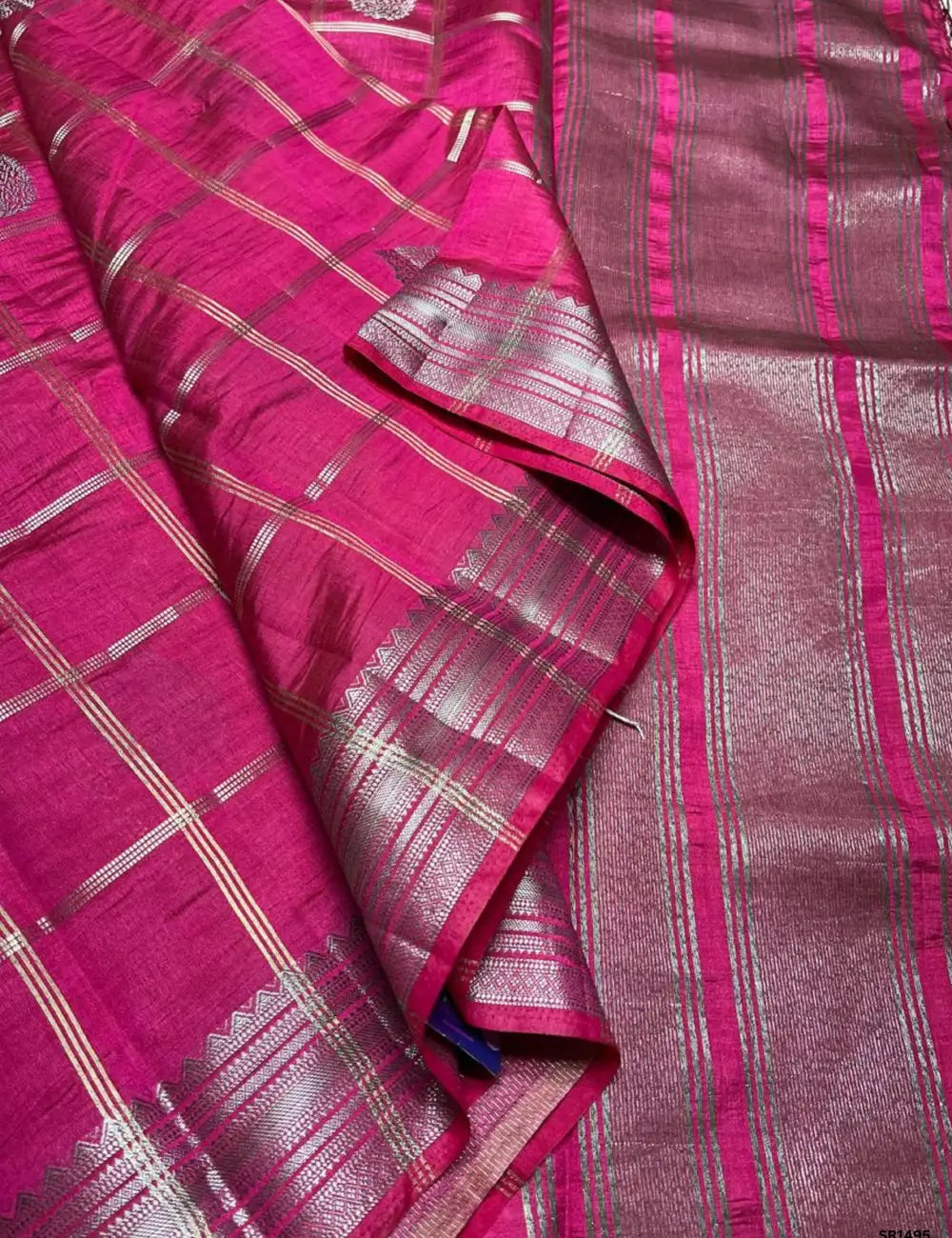 Rani Pink - Semi Tussar Saree