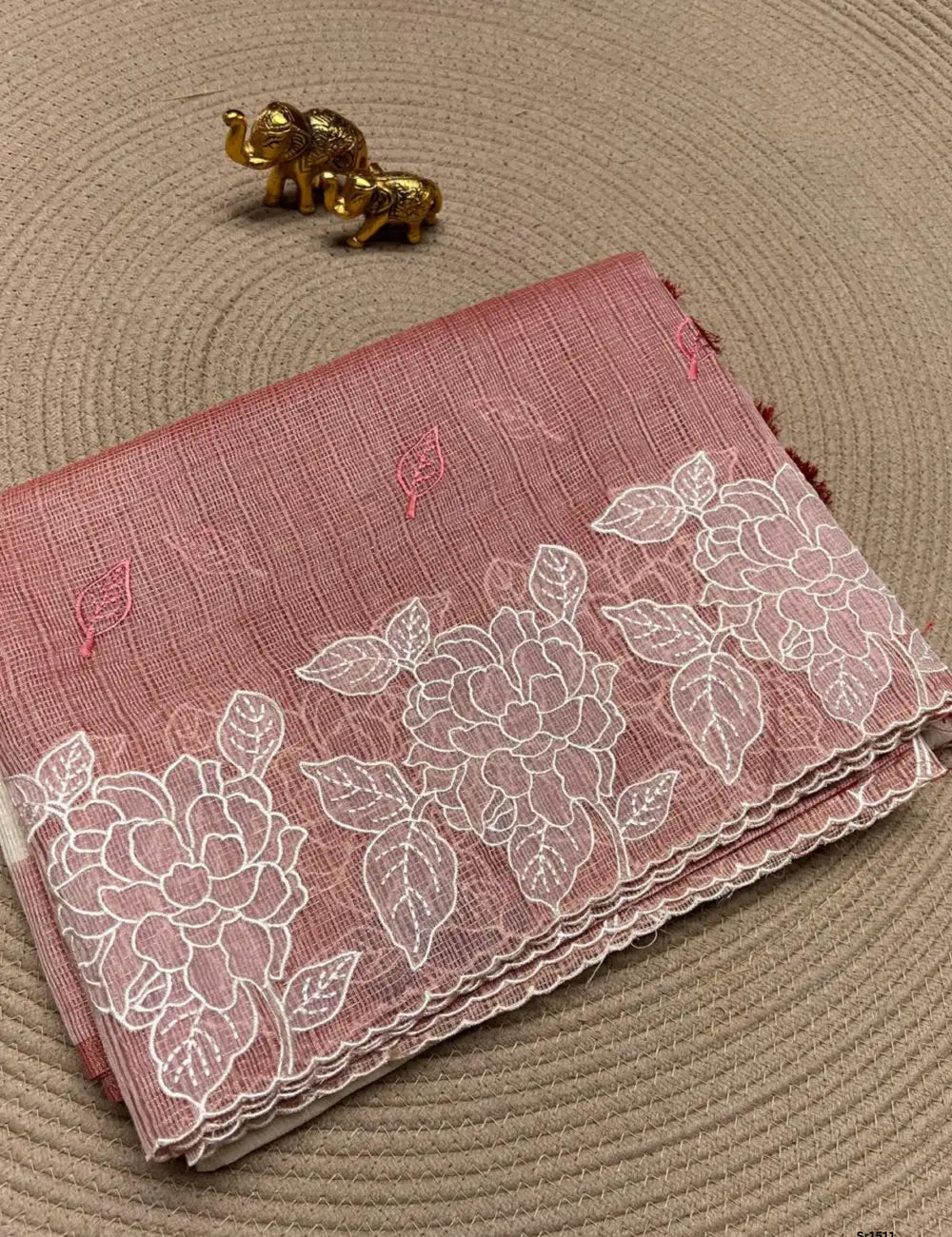 Cream & Red - Kota Applique Work Saree