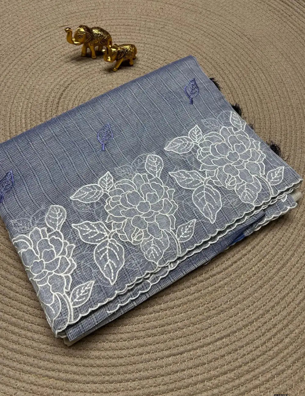 Cream & Purple - Kota Applique Work Saree