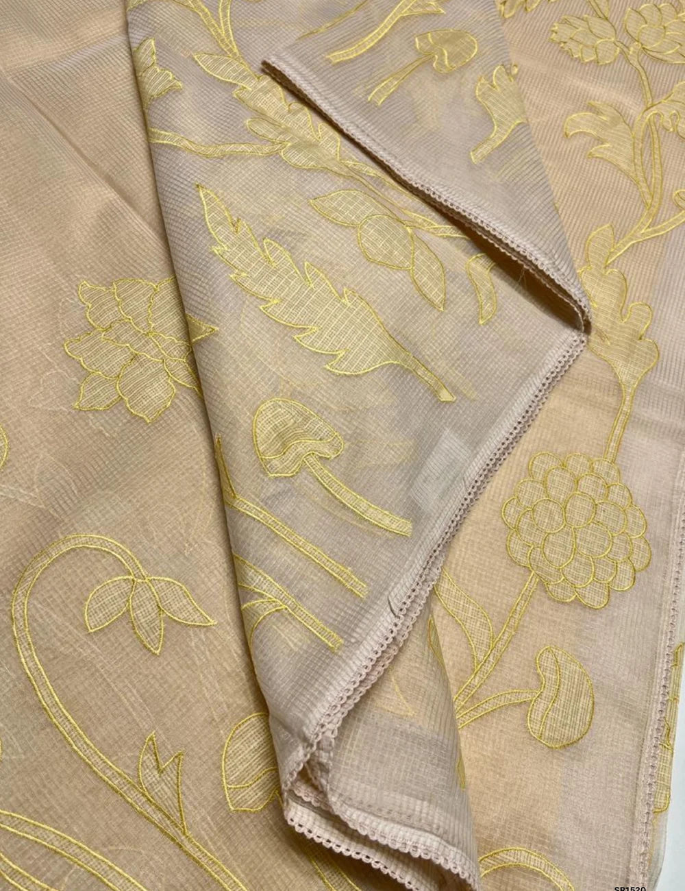 Half White & Yellow - Kota Applique Work Saree