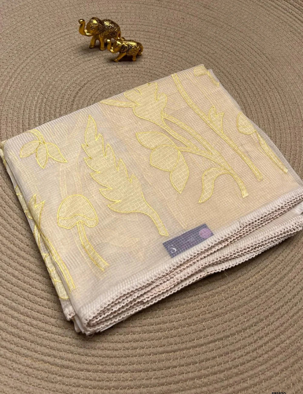 Half White & Yellow - Kota Applique Work Saree