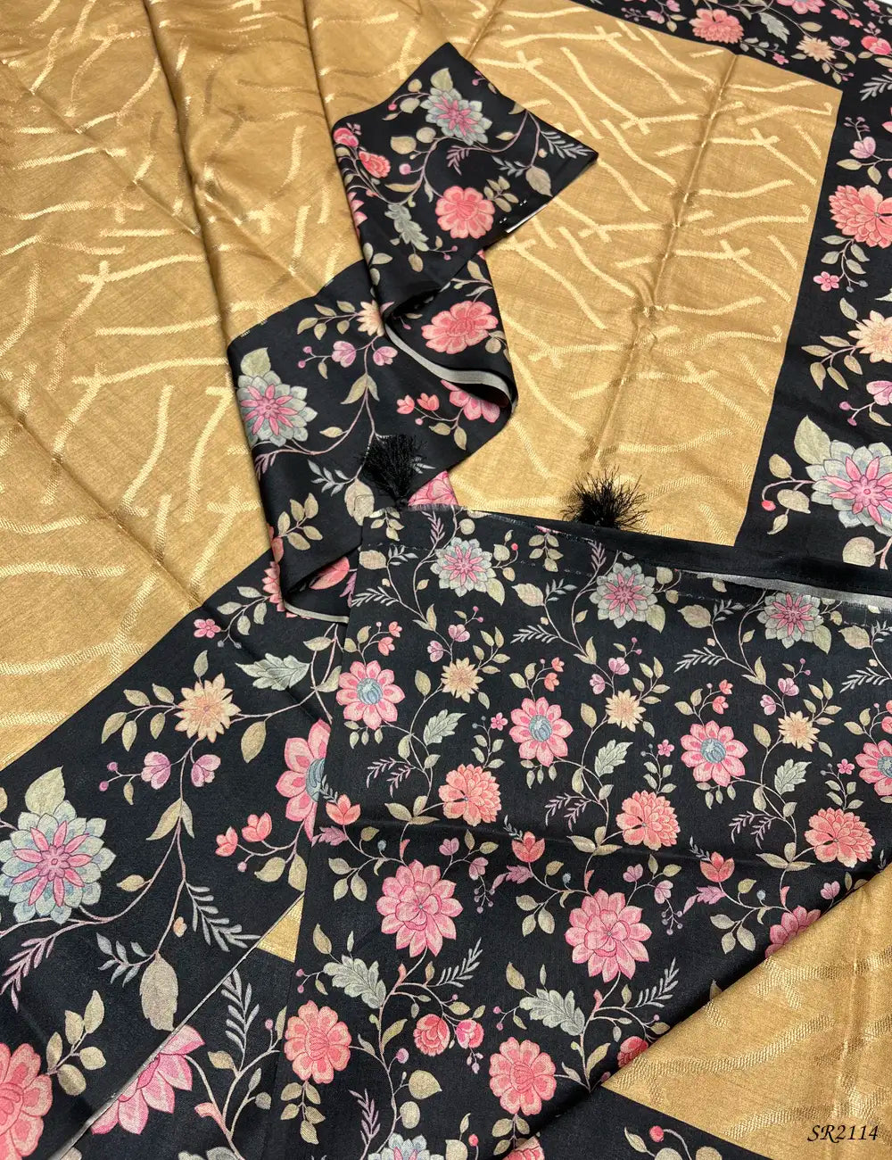 Golden & Black - Tussar X Kalamkari Saree -