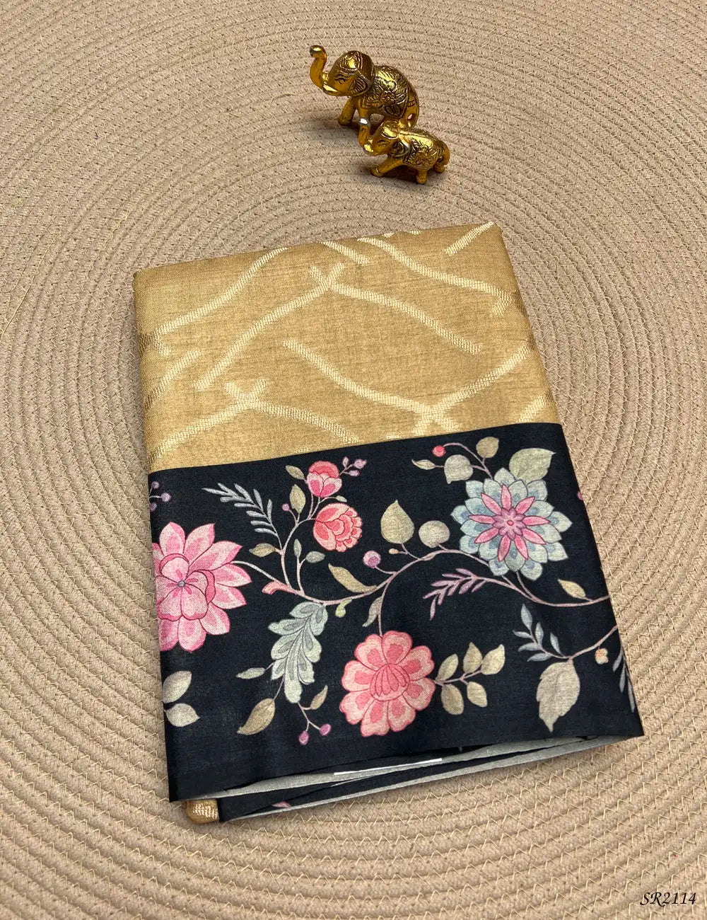 Golden & Black - Tussar X Kalamkari Saree Front View