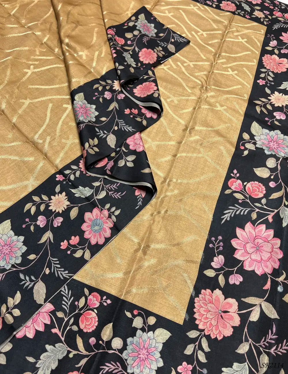 Golden & Black - Tussar X Kalamkari Saree Pallu View