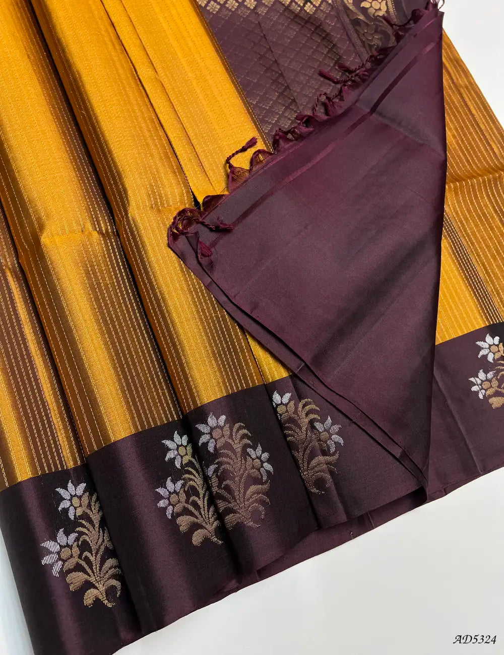Golden Brown & Burgundy - Fancy Border Soft Silk Saree Pallu View