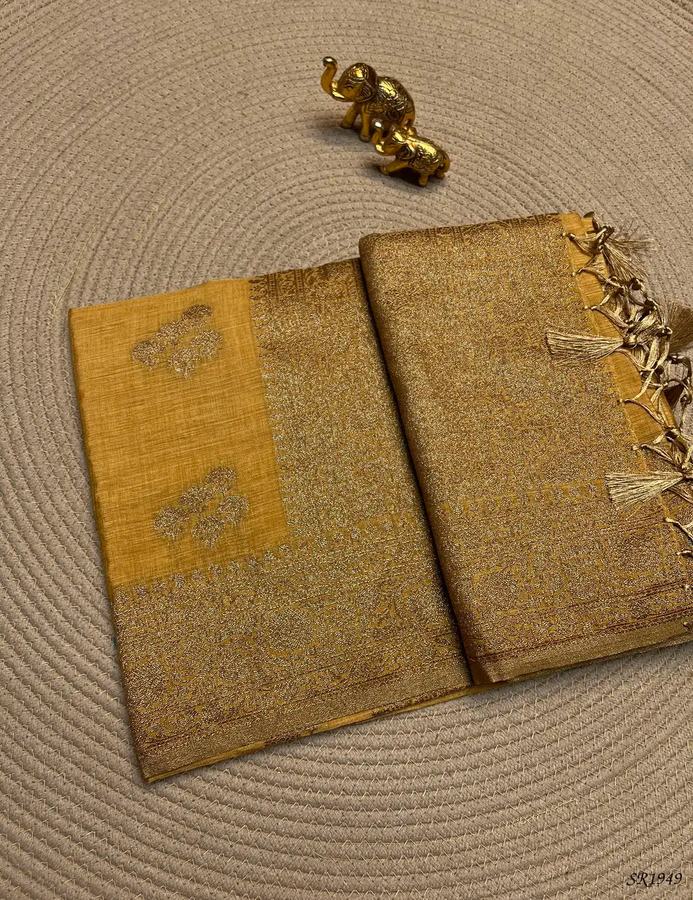 Golden - Semi Raw Silk Saree Front View