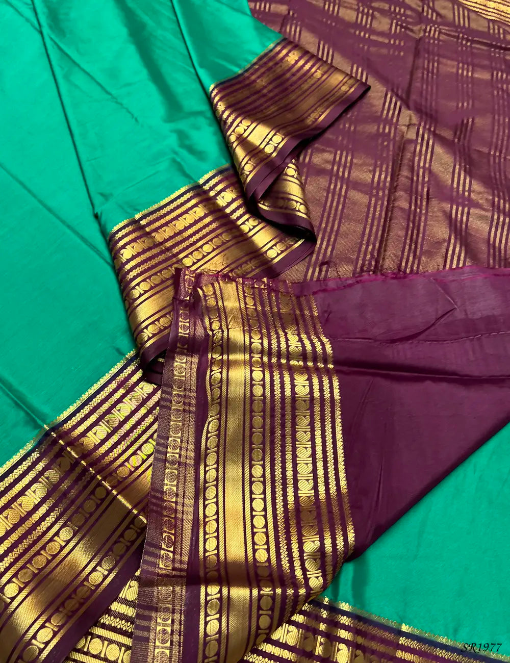Green & Burgundy - Mysore Crepe Saree -