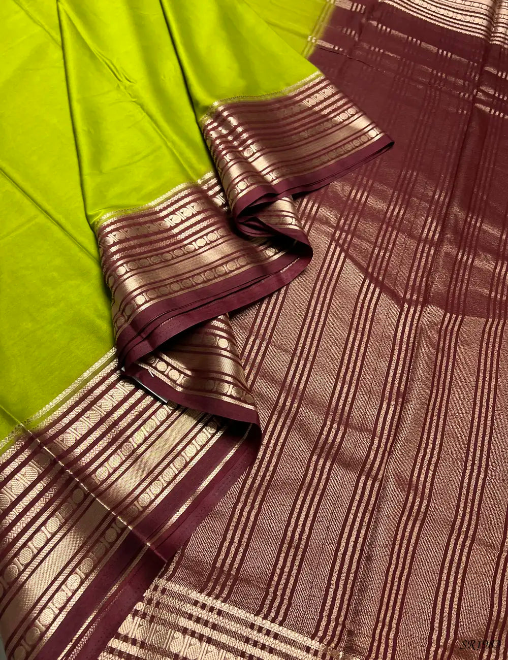 Green & Cinnamon - Mysore Crepe Saree Pallu View