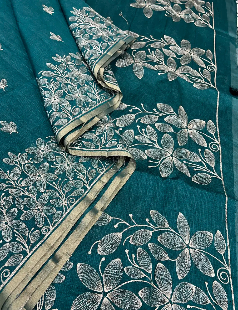 Green - Kota With Embroidery Saree Pallu View
