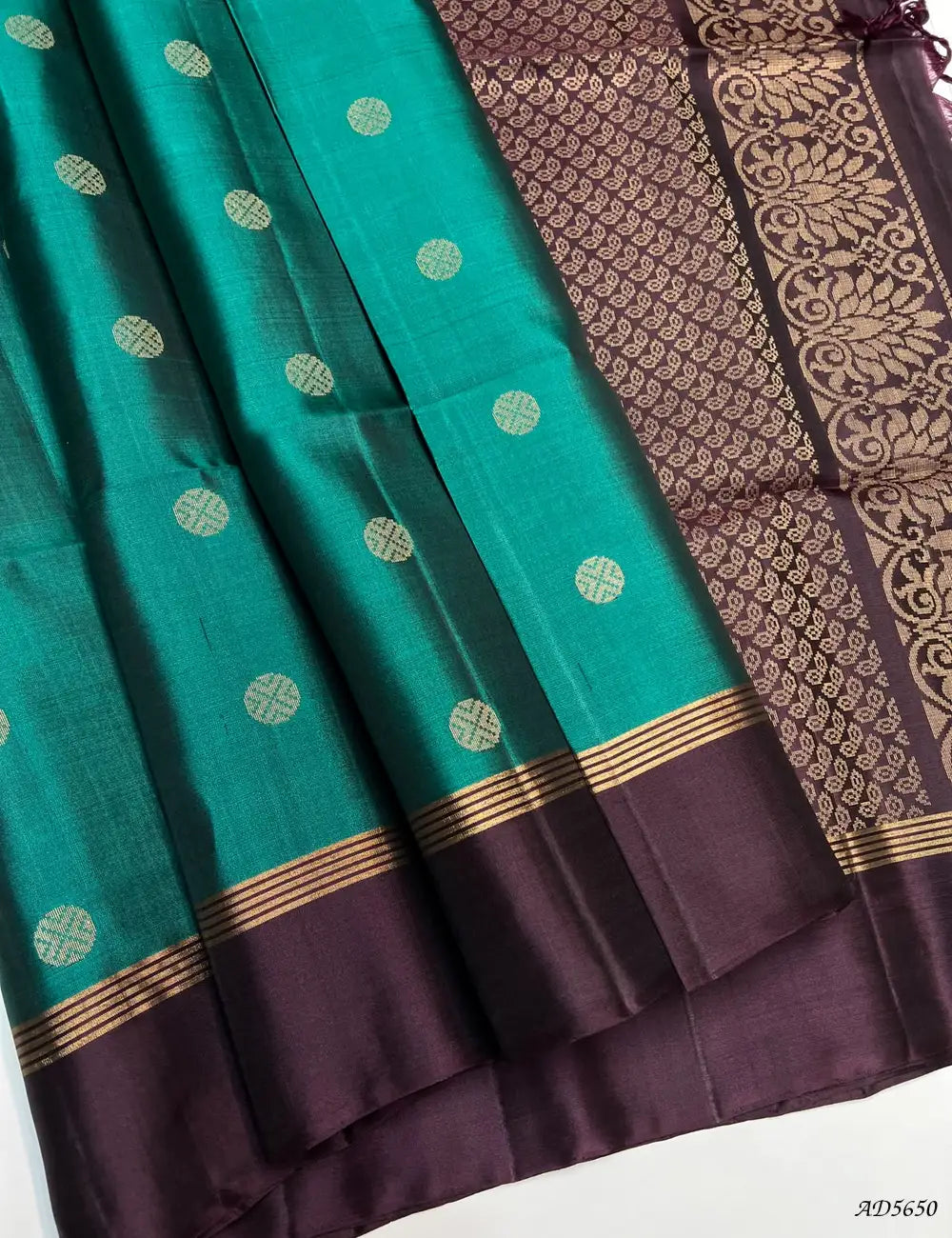 Green & Plum - Soft Silk Saree Front View